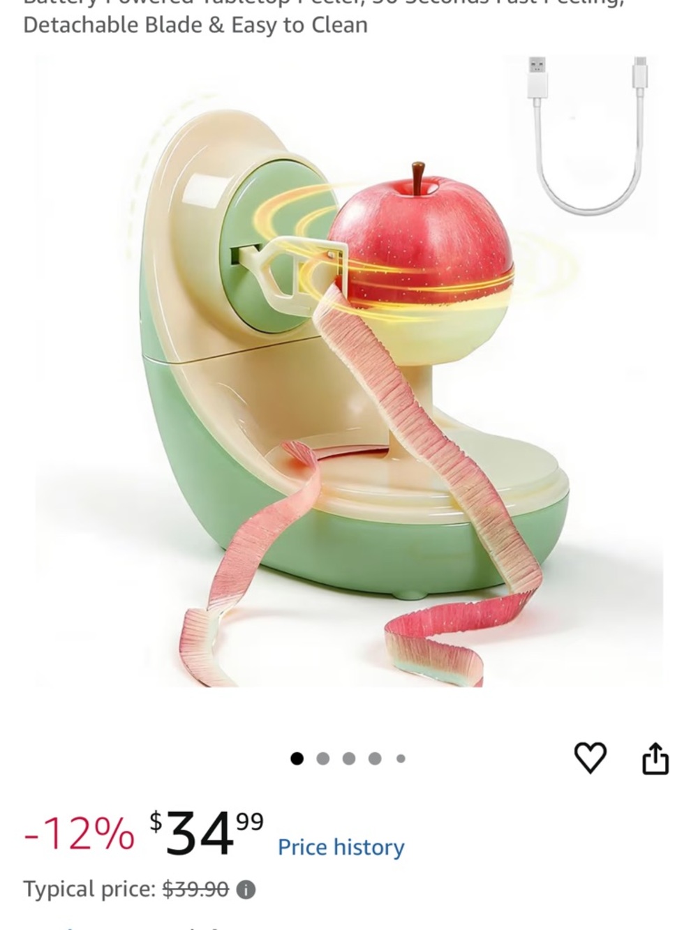 Electric Apple Peeler in Mint Green and Cream